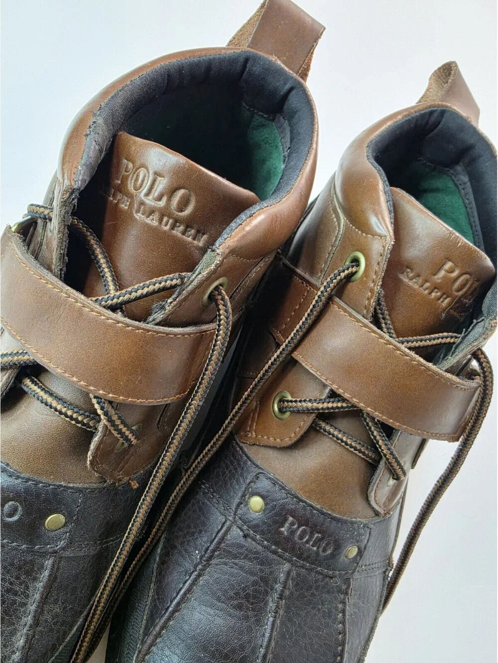 Polo Ralph Lauren Hardy II Brown Black Leather Duck Boots Shoes Mens Size 12 D